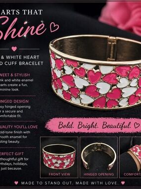 paparazzi Pink and White Heart Enamel Cuff Bracelet